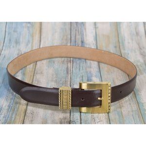 Vintage Millennium Brown Leather Belt Size 30 (M) Gold Buckle 1998 Free Shipping